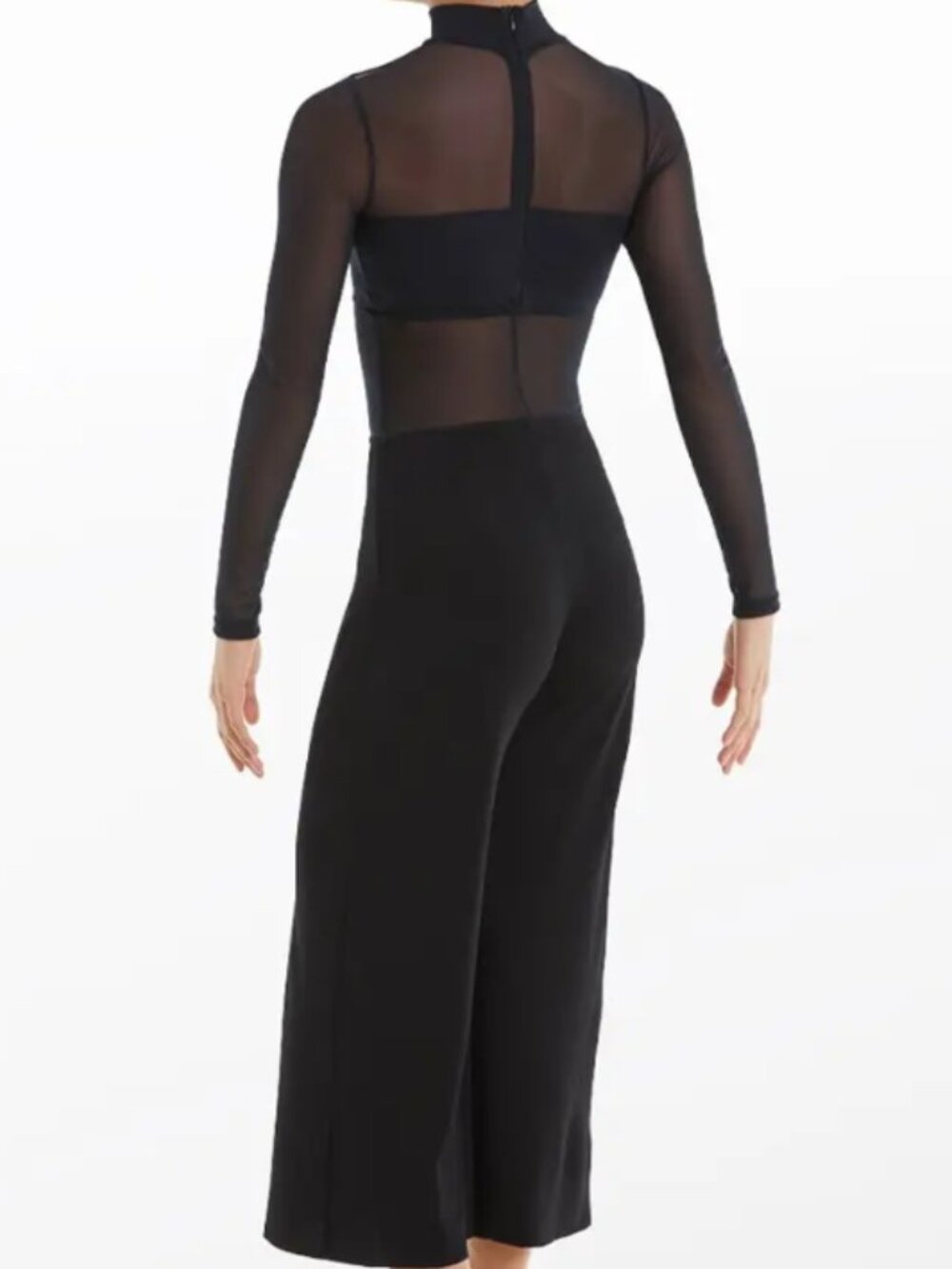 Balera Teal Long-Sleeve Mock Neck "Culotte" Unitard with Mesh - Picture 7 of 7